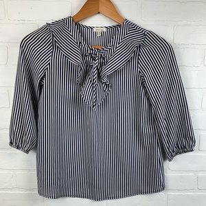 Monteau Navy & White Stripped Nautical Long Sleeve Flowy Top Blouse Kids SZ L